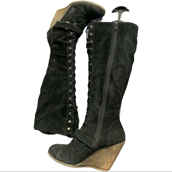SPRING Winter BlackLace Up  Suede  Up to knee   Size 9 - Picture 7 of 10